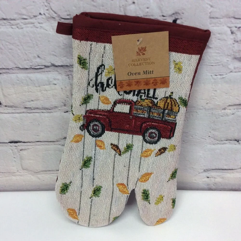 Hello Fall Red Truck 3Pc Kitchen Set Dish Towel/Pot Holder/OvenMitt Multicolored